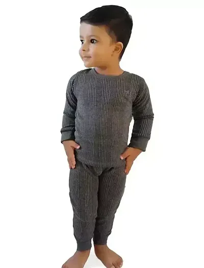 Fashiol Round Neck Grey Winter Thermal Set of Top Trouser/Thermal for Boys and Girls/Kids Thermal Set.