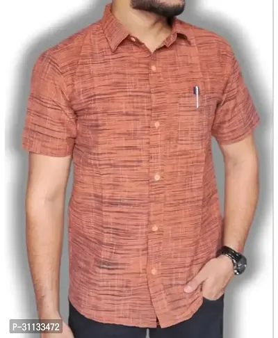 Stylish Brown Khadi Cotton Short Sleeves Shirt For Men-thumb0