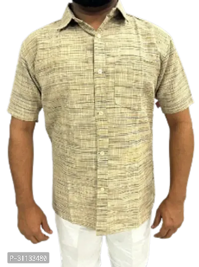 Stylish Beige Khadi Cotton Short Sleeves Shirt For Men-thumb0