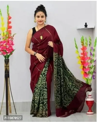 Elegant Multicoloured Cotton Saree with Blouse piece-thumb0