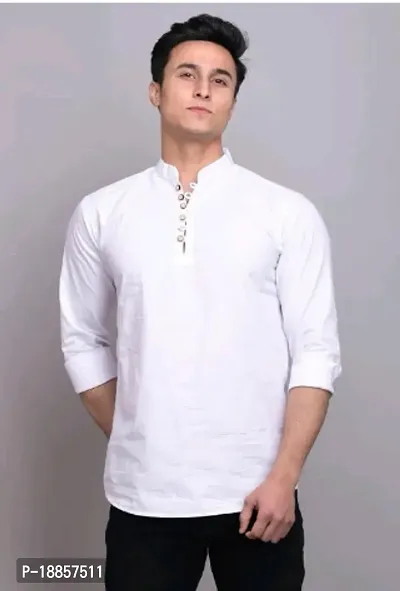 Reliable Pink Cotton  Knee Length Kurta For Men-thumb0