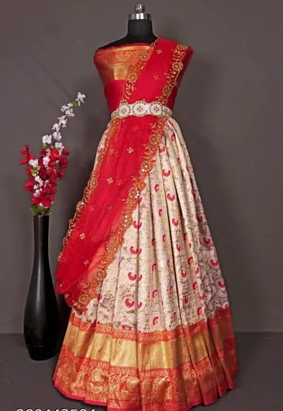 Stylish Banarasi Silk Un-stitched Lehenga Choli Set For Women