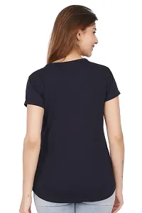 Love London Navy Solid Cotton Round Neck Top For Woman-thumb1