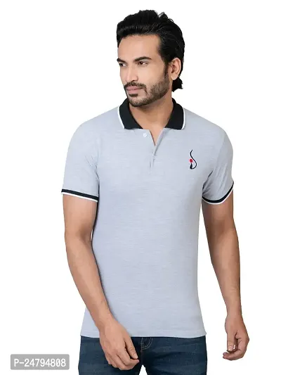 INDYSOUL Men Polo Collared Anti Odour Ultrasoft Biowashed Cotton Rich Embroidered Tshirt |MPE10KBMGM01_P|-thumb0