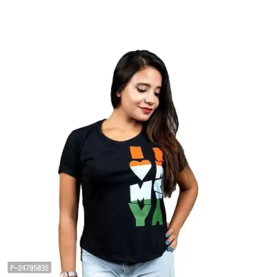 INDYSOUL Women Casual 100% Supercombed Biowashed Cotton Slimfit Tshirt | Colour - Black | Size - P-thumb0