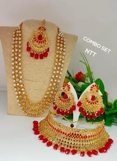 Traditional Alloy Necklace With Earrings Jewellery Set Combo For Women