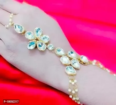 Stylish Fancy Alloy Gold Plated Crystal Kundan Bracelets For Women-thumb0