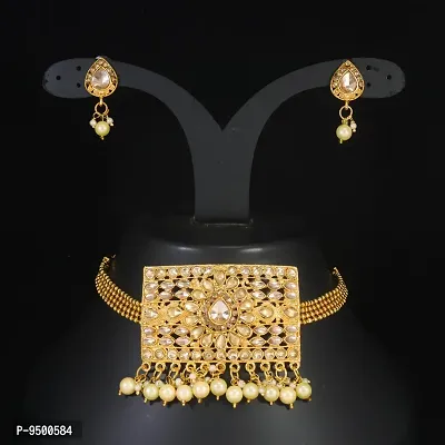Stylish Choker Design Golden Jewellery Set For Women