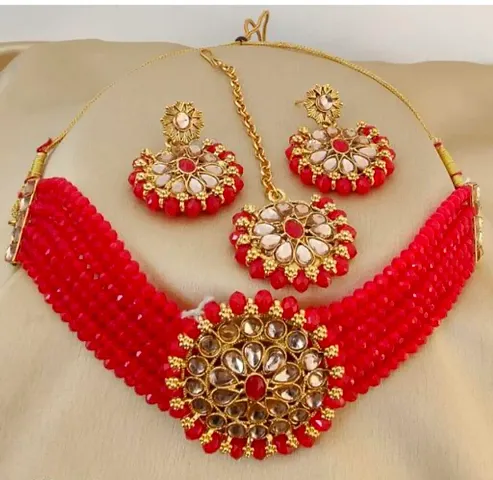 Orbis Choker Jewellery Set-Maroon