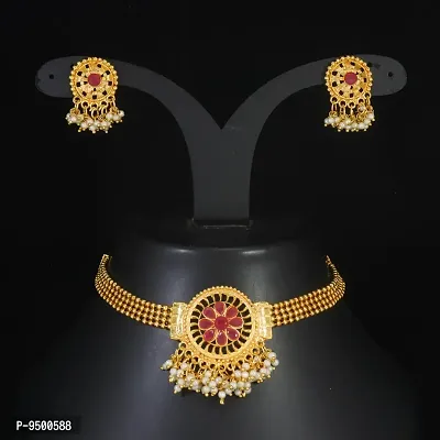 Stylish Choker Design Golden Jewellery Set For Women