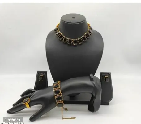 Beautiful Black Alloy Kundan Choker Necklace Jewellery Set For Women-thumb0