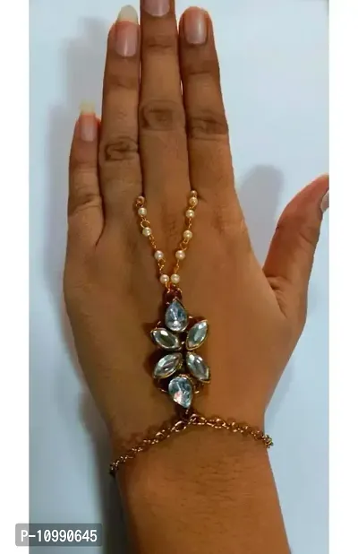 Stylish Fancy Alloy Gold Plated Crystal Kundan Bracelets For Women