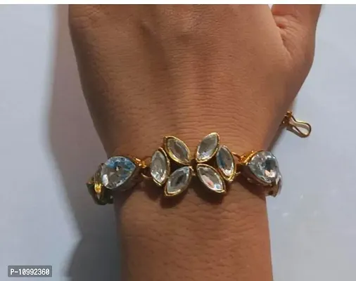 Stylish Fancy Alloy Crystal Kundan Gold Plated Bracelets For Women