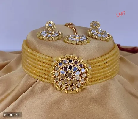 Traditional Yellow Alloy Necklace With Earrings Jewellery For Women-thumb0