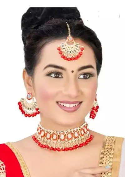 Traditional Alloy Mirror Style Necklace Set with Maangtikka