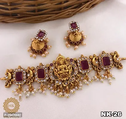 Stylish Maroon Alloy One Choker 1 Pair Of Earring-thumb0