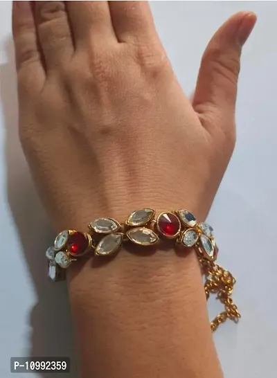 Stylish Fancy Alloy Crystal Kundan Gold Plated Bracelets For Women