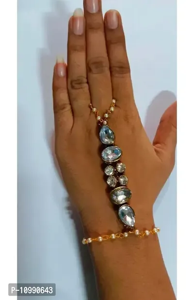 Stylish Fancy Alloy Gold Plated Crystal Kundan Bracelets For Women-thumb0