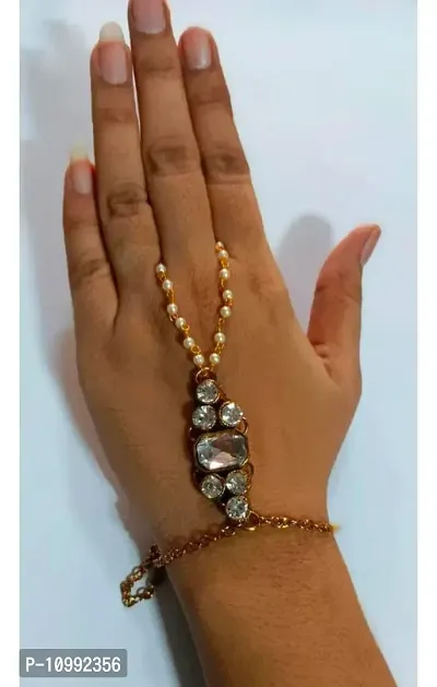 Stylish Fancy Alloy Crystal Kundan Gold Plated Bracelets For Women