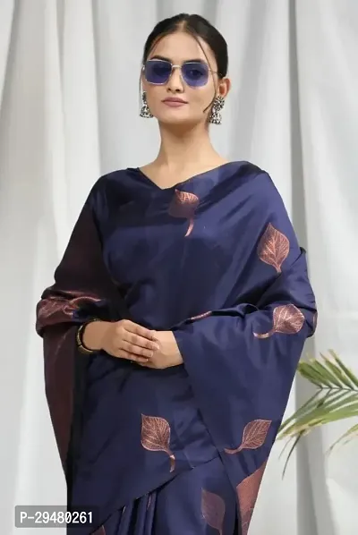 Stylish Art Silk Navy Blue Woven Design Saree With Blouse Piece For Women-thumb2