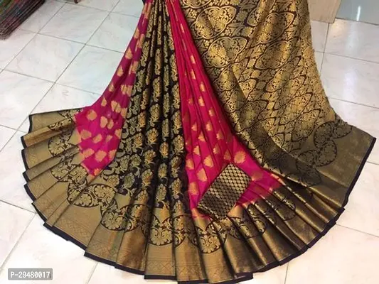 Stylish Silk Blend Pink Woven Design Saree With Blouse Piece For Women