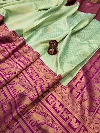 Stylish Art Silk Green Woven Design Saree With Blouse Piece For Women-thumb3