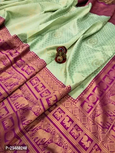 Stylish Art Silk Green Woven Design Saree With Blouse Piece For Women-thumb4