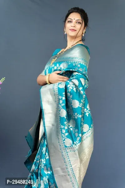 Stylish Art Silk Blue Woven Design Saree With Blouse Piece For Women-thumb0