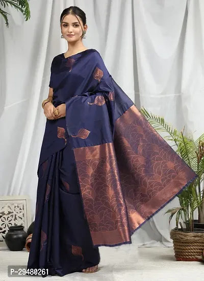 Stylish Art Silk Navy Blue Woven Design Saree With Blouse Piece For Women-thumb0