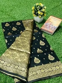 Stylish Silk Blend Black Woven Design Saree With Blouse Piece For Women-thumb3