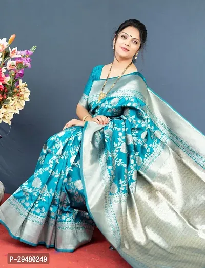 Stylish Art Silk Blue Woven Design Saree With Blouse Piece For Women-thumb3