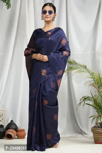 Stylish Art Silk Navy Blue Woven Design Saree With Blouse Piece For Women-thumb4