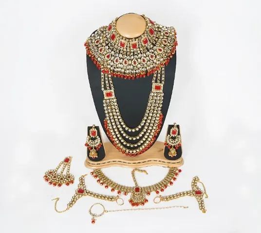 Tanisha Ethnic Indian Traditional Plated Kundan Dulhan Bridal Jewellery Set with Choker Earrings Maang Tikka Hathphool for Women