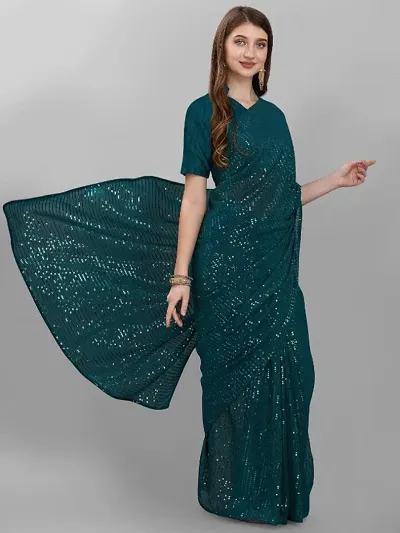 Partywear Georgette Sequin Embroidered Sarees with Blouse piece