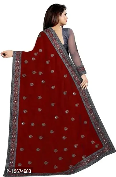 Embroidered Bollywood Net, Silk Saree-thumb2