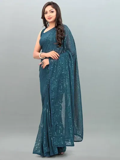 Embroidered Work Bollywood Georgette Saree With Unstitch Blouse Piece