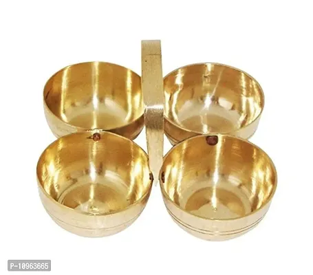 Trendy Handmade Brass Puja Chowmukh/Chopala Bowl Stand For Haldi, Kumkum, Rice, Elaichi, Mishri, Roli (Gold) (3.5 Inch)-thumb0