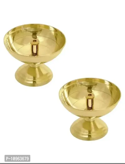 Trendy -Pyali Akhand Diya 6Cm Gold Set Of 2 Material-thumb0