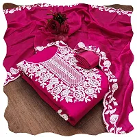 Women Pink Chanderi Embroidered Salwar Suit Dress Material with Dupatta-thumb1
