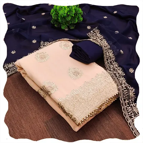 Stylish Silk Blend Embroidered Unstitched Suit