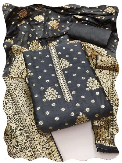Stylish Banarasi Silk Embroidered Unstitched Suit