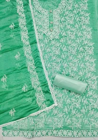 Women Sea Green Cotton Embroidered Salwar Suit Dress Material with Dupatta-thumb2