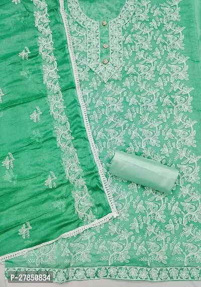 Women Sea Green Cotton Embroidered Salwar Suit Dress Material with Dupatta-thumb3