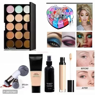 AT 80 Makeup Concealer Palette24 color shimmer eye shadow powder Liquid Concealer Mini Foundation Brush Fixer Foundation 6 item combo
