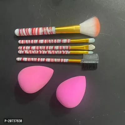 AT 80 Synthetic Fiber Bristle Eyeliner,Eyeshadow Blending Fish Tail Makeup Brushes, Multicolor with 2 Pink Beauty Blender