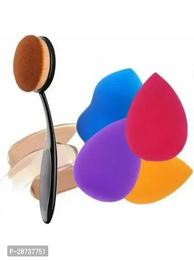 AT 80 Oval Makeup Brush With 4 Pcs Sponge Puff