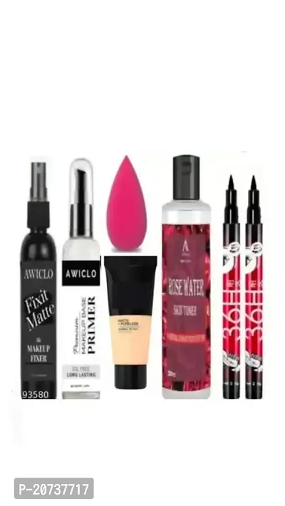 AT 80 Makeup Fixer Primer Foundation Eyeliner Rose Water Face Toner Beauty Blender Pack of 6