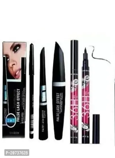 AT 80 Makeup Beauty Kajal And Yanqina Waterproof Liquid-Eye Liner 36H No Smudge Suitable For Contact Lens Users 3 g Deep Black And Rosedale 3 in1 Eyeliner Mascara Eyebrow Pencil