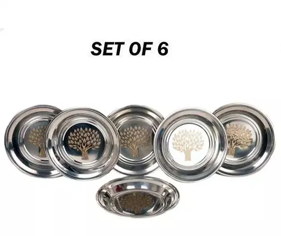 Stainless Steel Heavy Gauge Dinner Plates with Mirror Finish 27.5cm Dia - Set of 6pc