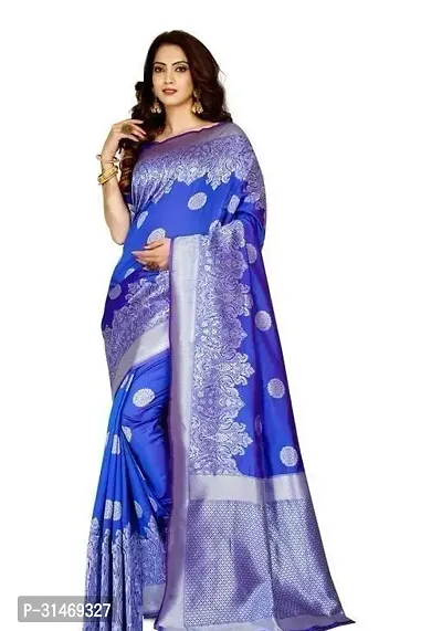 Stylish Art Silk Blue Embossed Saree with Blouse piece-thumb0